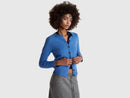 Melange Round Neck Wool Cardigan - Light Blue