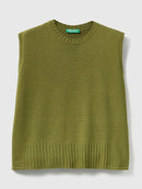 Wool Mix Sleeveless Jumper - Moss