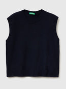 Wool Mix Sleeveless Jumper - Navy