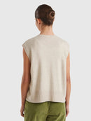 Wool Mix Sleeveless Jumper - Beige