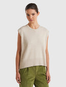 Wool Mix Sleeveless Jumper - Beige