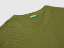 Boxy Fit V Neck Jumper - Moss