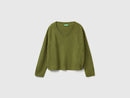 Boxy Fit V Neck Jumper - Moss