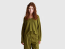 Boxy Fit V Neck Jumper - Moss