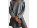 Boxy Fit V Neck Jumper - Grey Melange