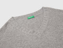 Boxy Fit V Neck Jumper - Grey Melange