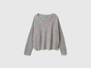 Boxy Fit V Neck Jumper - Grey Melange