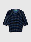 Round Neck Print Jumper - Blue/navy