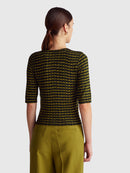 Round Neck Print Jumper - Moss/navy