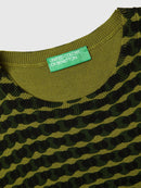 Round Neck Print Jumper - Moss/navy