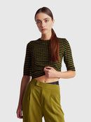 Round Neck Print Jumper - Moss/navy