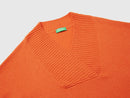 Boxy Fit V Neck Jumper - Orange