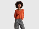 Boxy Fit V Neck Jumper - Orange