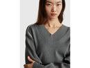 Boxy Ribbed V Neck Jumper - Dark Grey