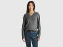 Boxy Ribbed V Neck Jumper - Dark Grey