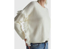 Fringe Detail Round Neck Jumper - Cream
