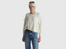 Fringe Detail Round Neck Jumper - Cream