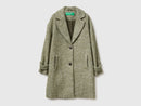Herringbone Wool Blend Coat - Military Green