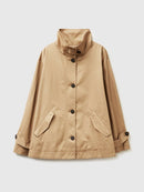 High Collar Flared Hem Jacket - Sand