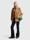 High Collar Flared Hem Jacket - Sand