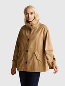 High Collar Flared Hem Jacket - Sand