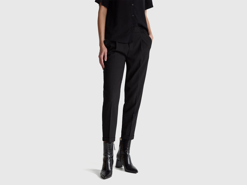 Be Tailored Elastic Waist Trousers - Black