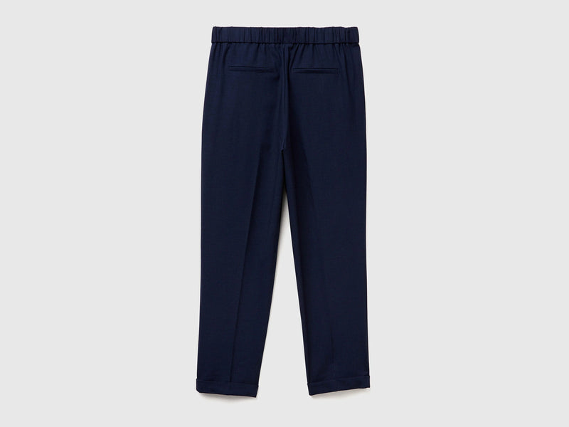 Be Tailored Elastic Waist Trousers - Navy