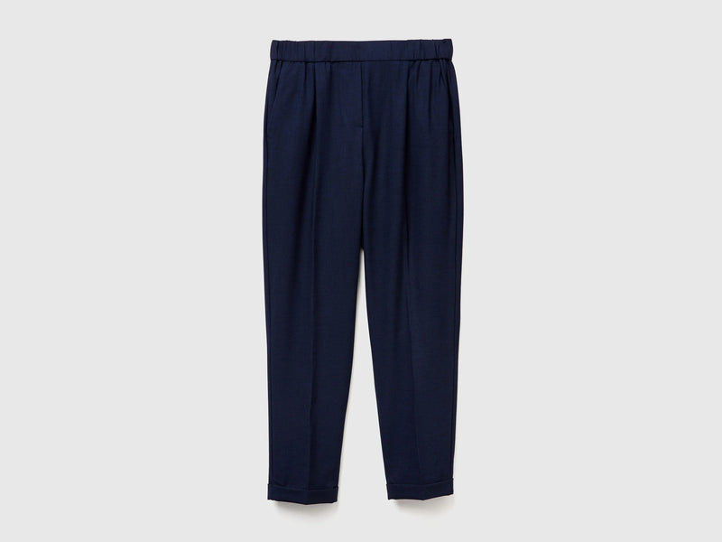 Be Tailored Elastic Waist Trousers - Navy