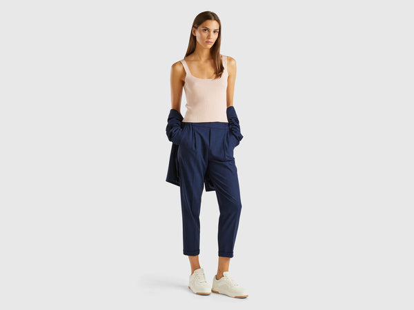 Be Tailored Elastic Waist Trousers - Navy