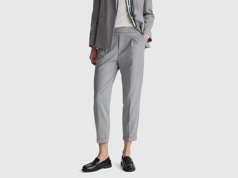 Be Tailored Elastic Waist Trousers - Grey