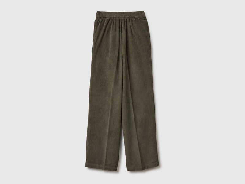 Wide Leg Velvet Cord Trouser - Military Green