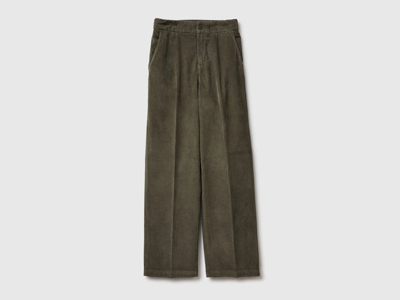 Wide Leg Velvet Cord Trouser - Military Green