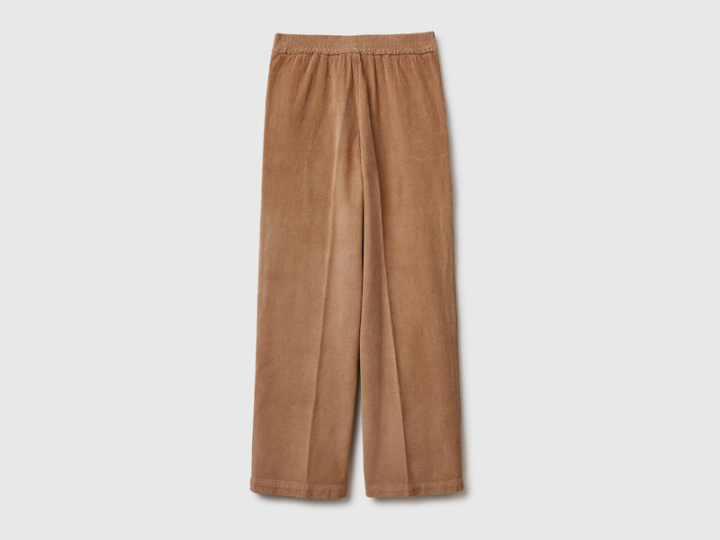 Wide Leg Velvet Cord Trouser - Sand
