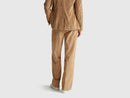 Wide Leg Velvet Cord Trouser - Sand