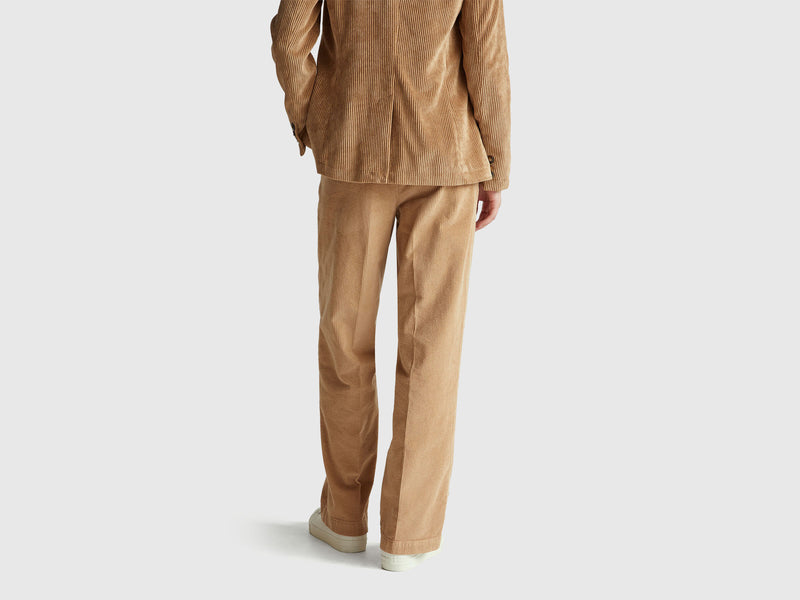 Wide Leg Velvet Cord Trouser - Sand