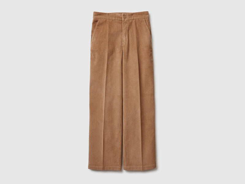 Wide Leg Velvet Cord Trouser - Sand