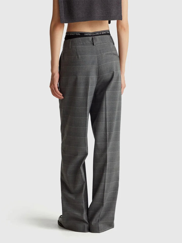 Be Tailored Pattern Trousers - Grey