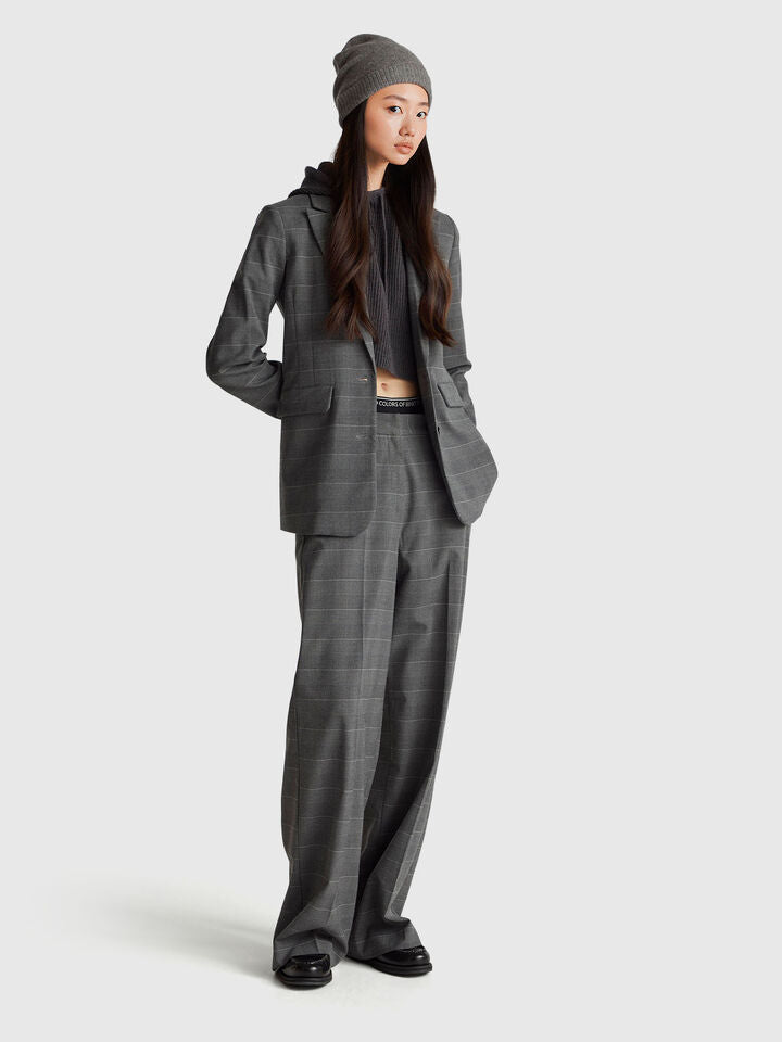 Be Tailored Pattern Trousers - Grey