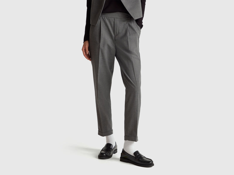 Be Tailored Pattern Trousers - Grey