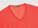 Plain V Neck Jumper - Rust