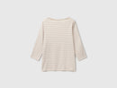Boat Neck Long Sleeve Stripe T-Shirt - Sand/white