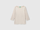 Boat Neck Long Sleeve Stripe T-Shirt - Sand/white