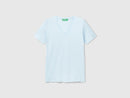 Cotton V Neck T-Shirt - Light Blue