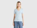 Cotton V Neck T-Shirt - Light Blue