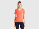 Cotton V Neck T-Shirt - Rust