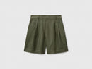 Linen Blend Shorts - Forest Green