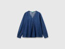 Be Denim V Neck Blouse - Denim