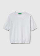 Tricot Cotton Round Neck Jumper - White