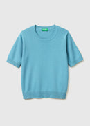 Tricot Cotton Round Neck Jumper - Powder Blue