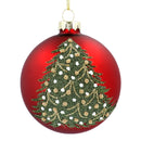 Matt Red Glass Ball with Green Beaded Tree